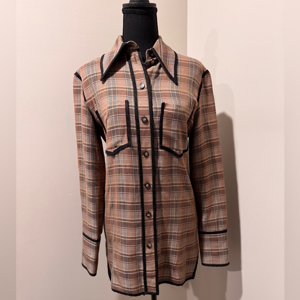Women’s XS Nanushka Brown‎ Plaid Shirt/ Blazer with Black Accents Sophisticated